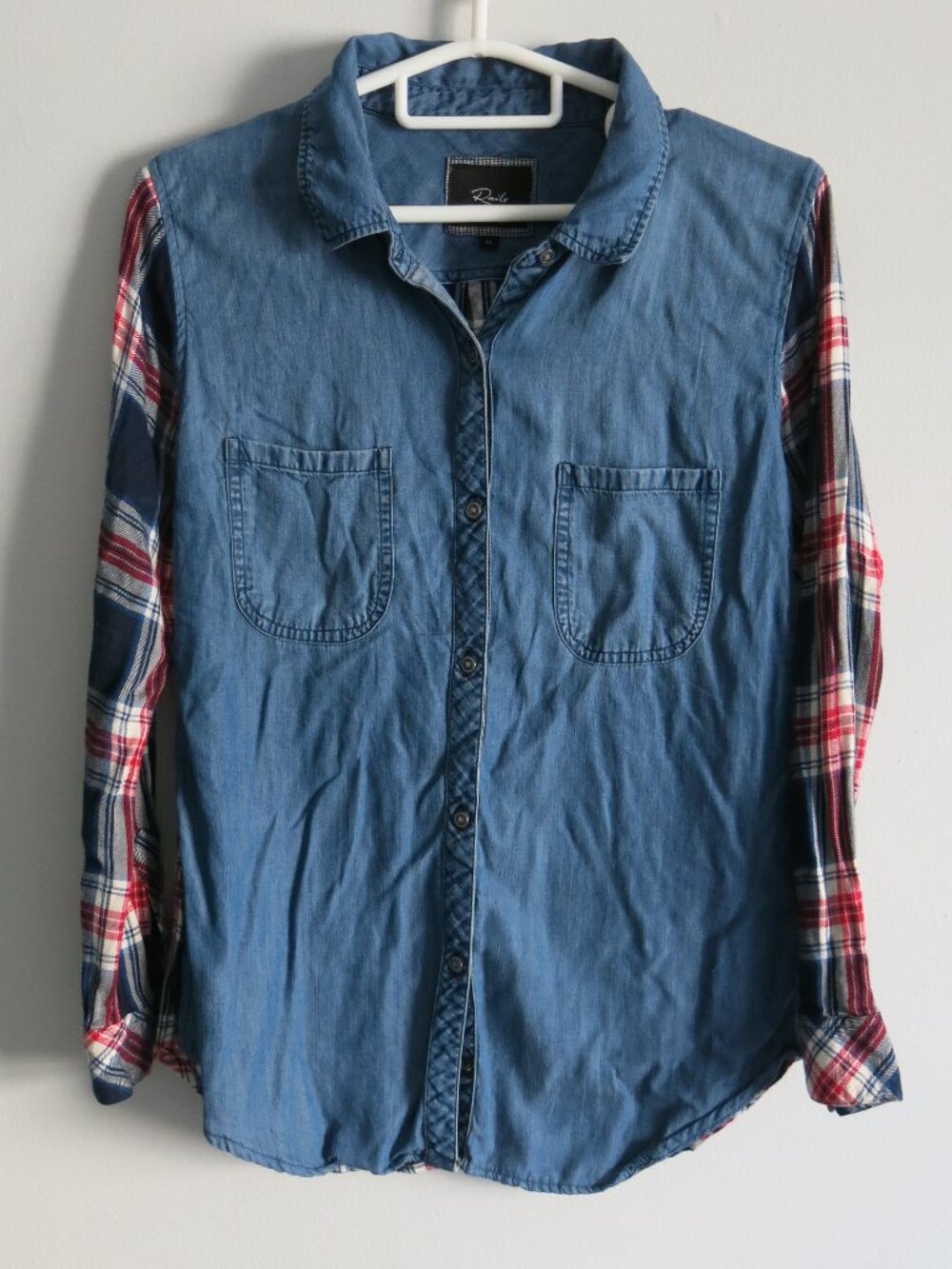 Rails Women's Chambray Plaids Checks Button Down Long Sleeve Shirt - Size Medium